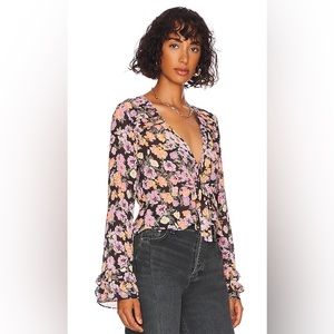 Free People Maybel Black Floral Blouse NWT
